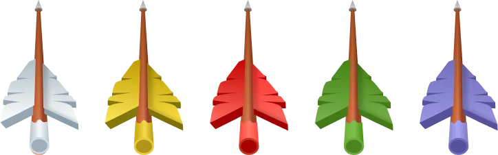 Five coloured arrows from Forest Arrow: fire up to 100 per volley